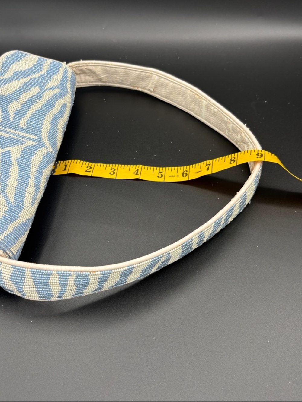 STAUD Tommy Beaded Shoulder Bag - Blue & White - Interior Strap is Peeling Some - Picture 11 of 13